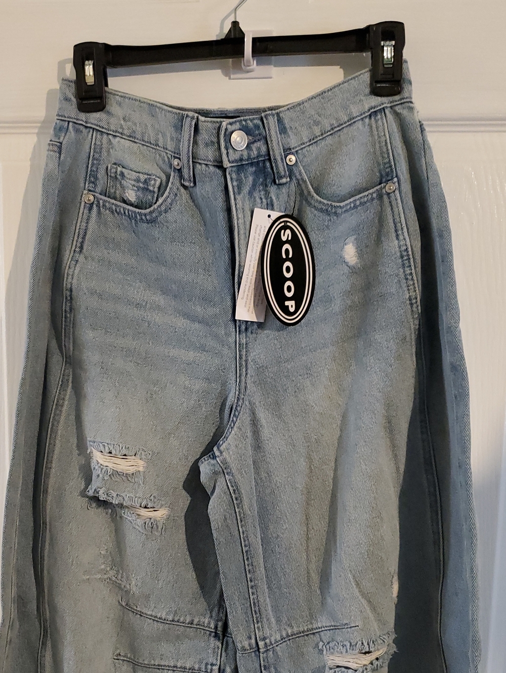 Scoop Women's Light Blue Wide-Leg Distressed Jeans